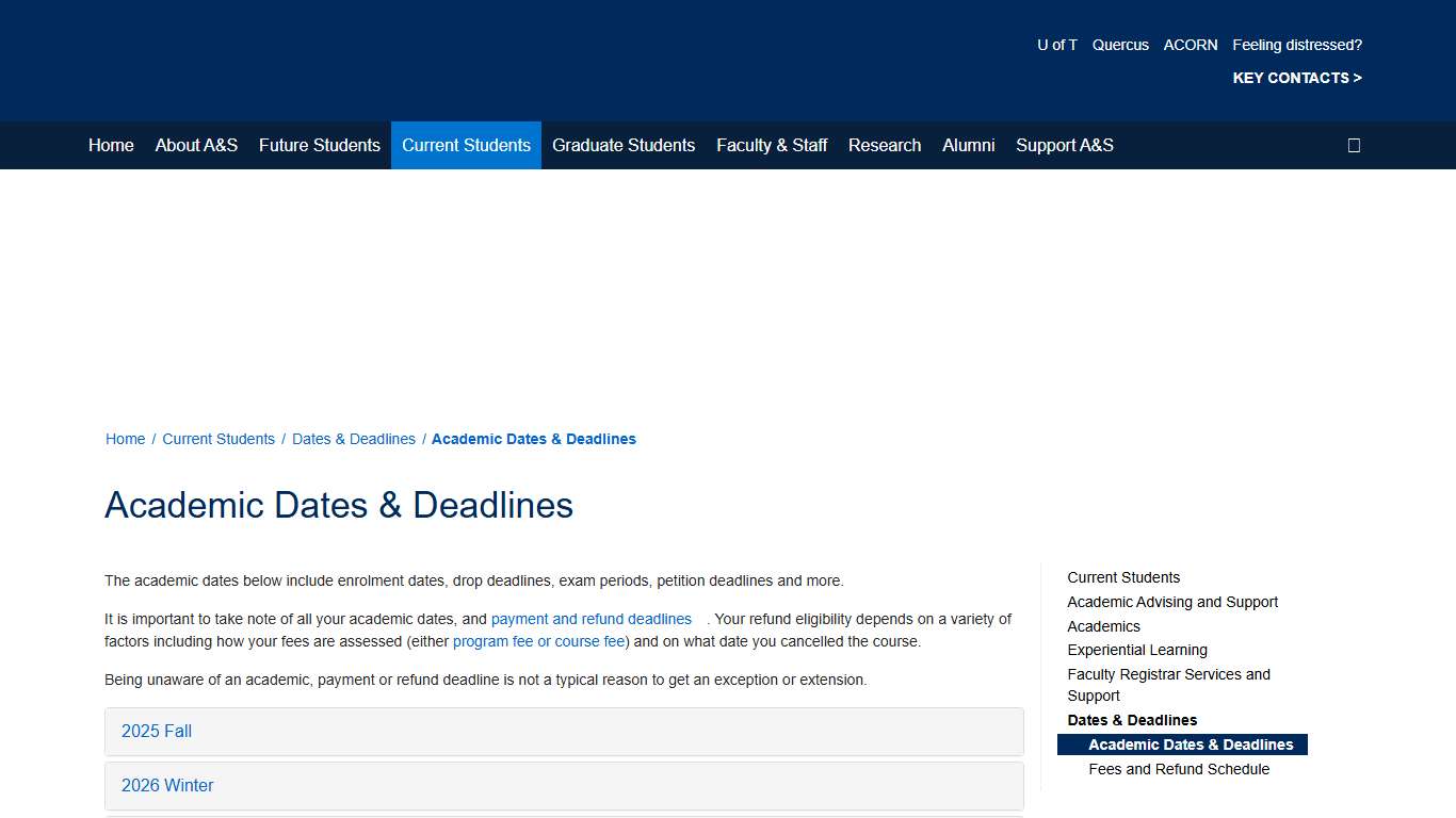 Academic Dates & Deadlines Faculty of Arts & Science